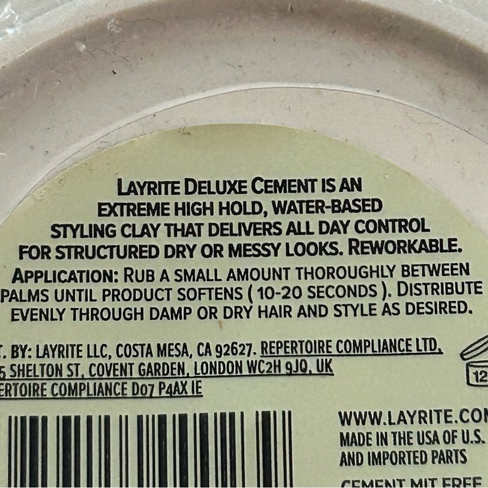 Layrite Deluxe Cement Clay Hair Product High Hold Matte Finish 4.25oz. Jar. NIP - Picture 6 of 7